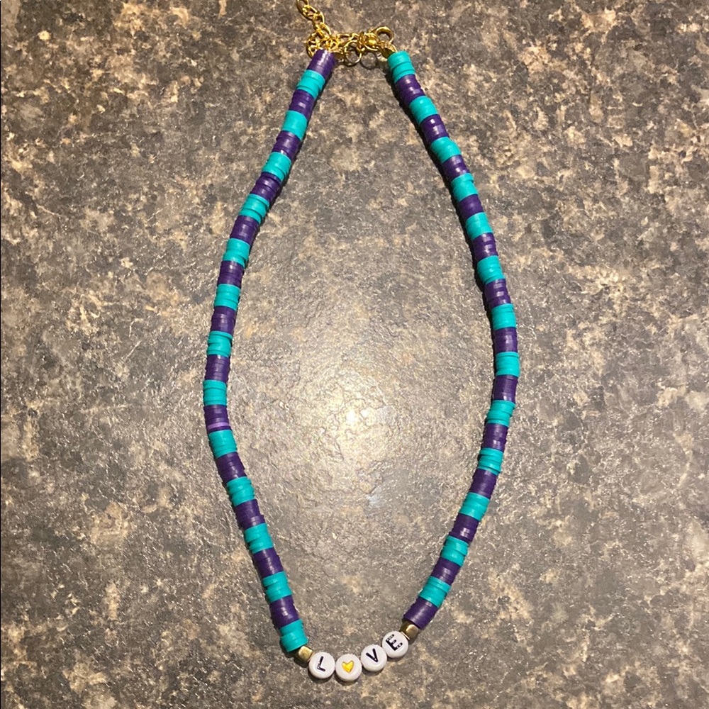 Colorful Beaded Necklace with Love Charm